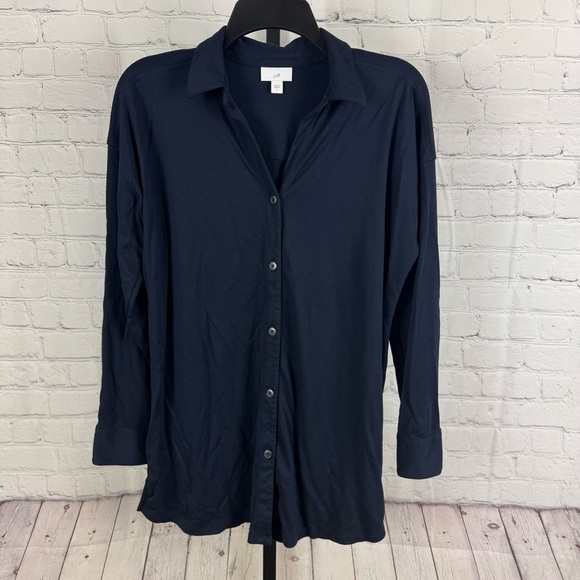 J. Jill Navy Button Down Long Sleeve Tunic Size Small - Picture 1 of 8